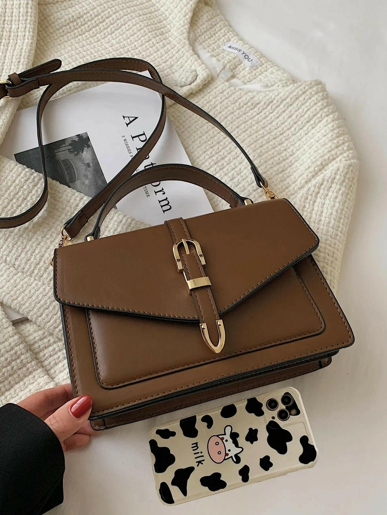 Buckle Decor Flap Square Bag