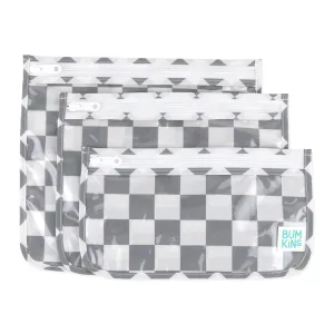Bumkins Travel Bag, Toiletry, TSA Approved Pouch, Zip Bag, Quart Size Airline Compliant, Clear-Sided, Baby, Diaper Bag Organization, Makeup, Accessories, Packing, Set of 3 Sizes, Charcoal Check