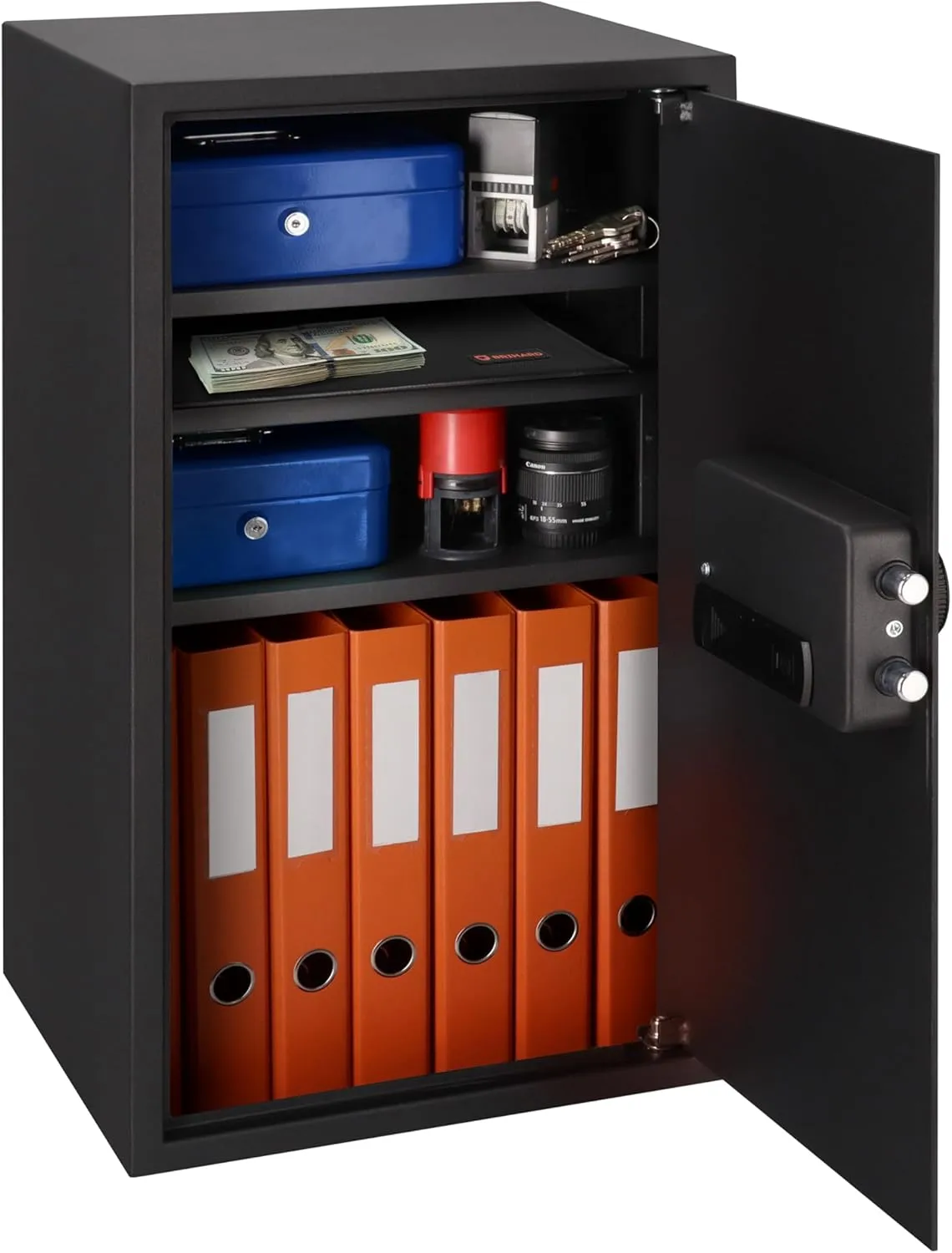 Business XXL Key Lock Safe 28.74"H x 15.75"W x 14.17"D with Fireproof A4 Bag, Large Office Safe 3.6 Cubic Feet for Documents A4 with 3 Height-Adjustable Shelves for Money & Jewelry