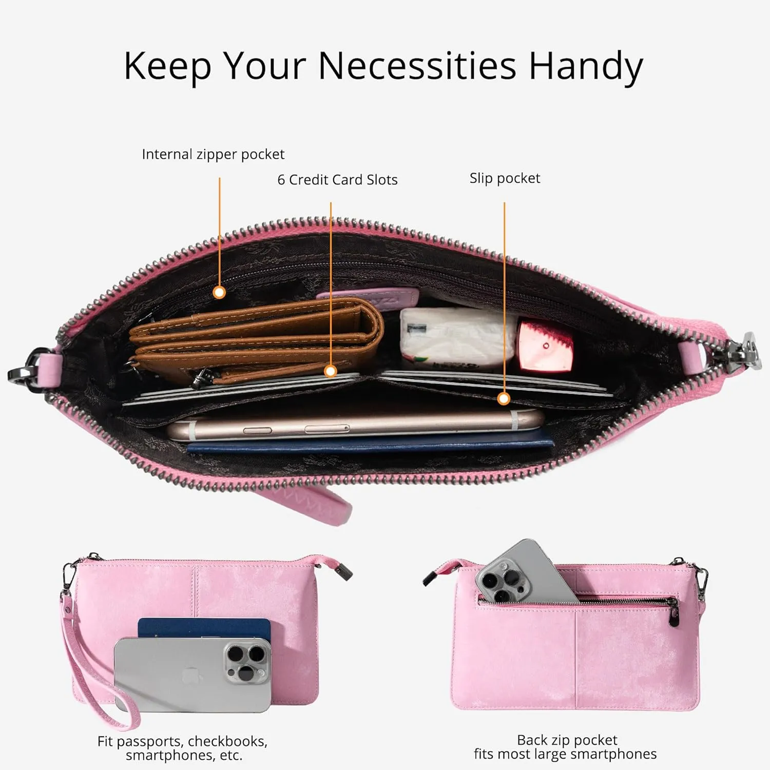 Bveyzi Genuine Leather Wristlet Purses for Women, Envelope Clutch Wallet Small Crossbody Bags for Dressy Evening