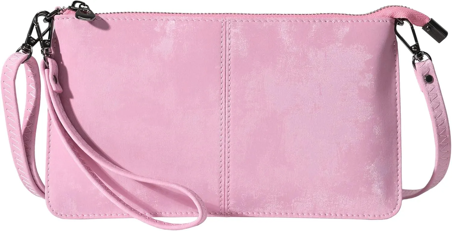 Bveyzi Genuine Leather Wristlet Purses for Women, Envelope Clutch Wallet Small Crossbody Bags for Dressy Evening