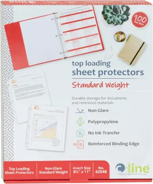 C-Line Top Loading Standard Weight Poly Sheet Protectors, Non-Glare, 8.5 x 11 Inches, 100 per Box (62048)