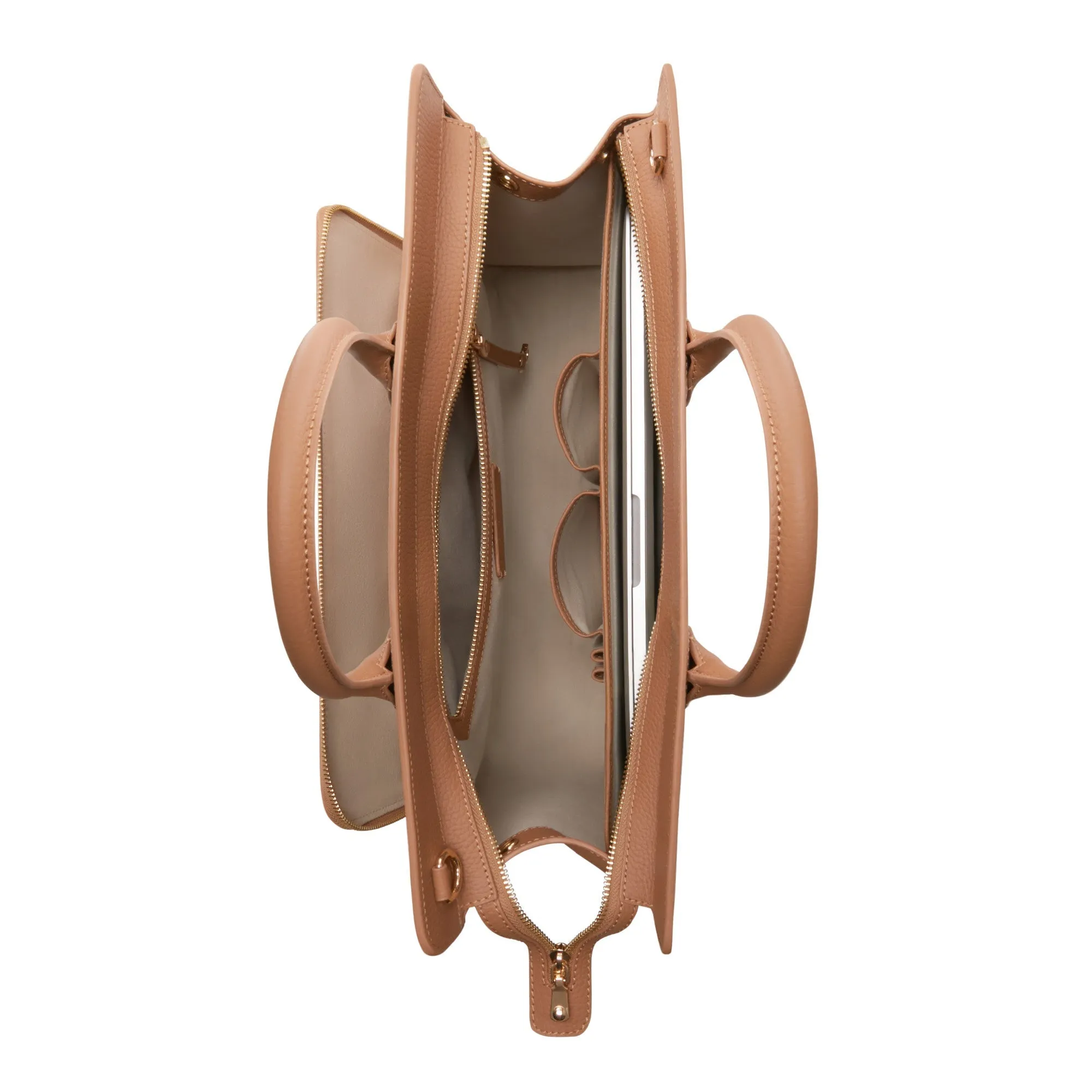 Cadeau d'Isabel camel calfskin leather handbag and zipper wallet gift set