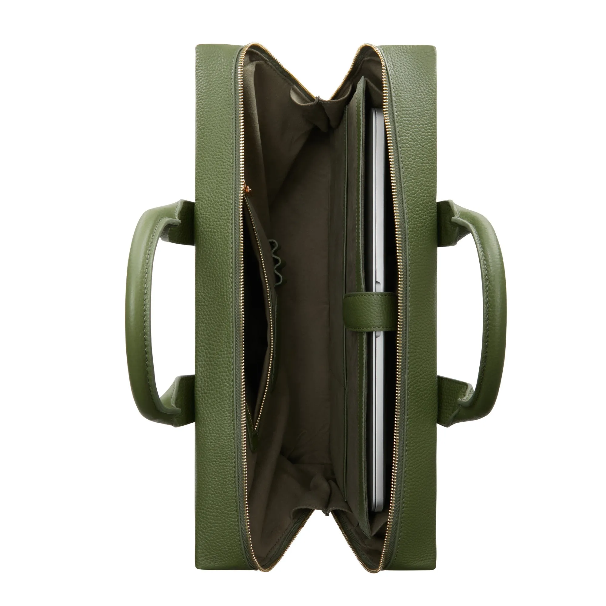 Cadeau d'Isabel green calfskin leather handbag and zipper wallet gift set