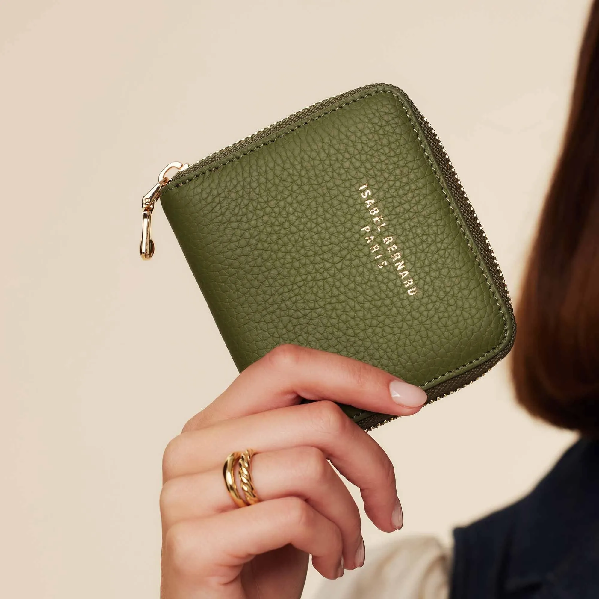 Cadeau d'Isabel green calfskin leather handbag and zipper wallet gift set