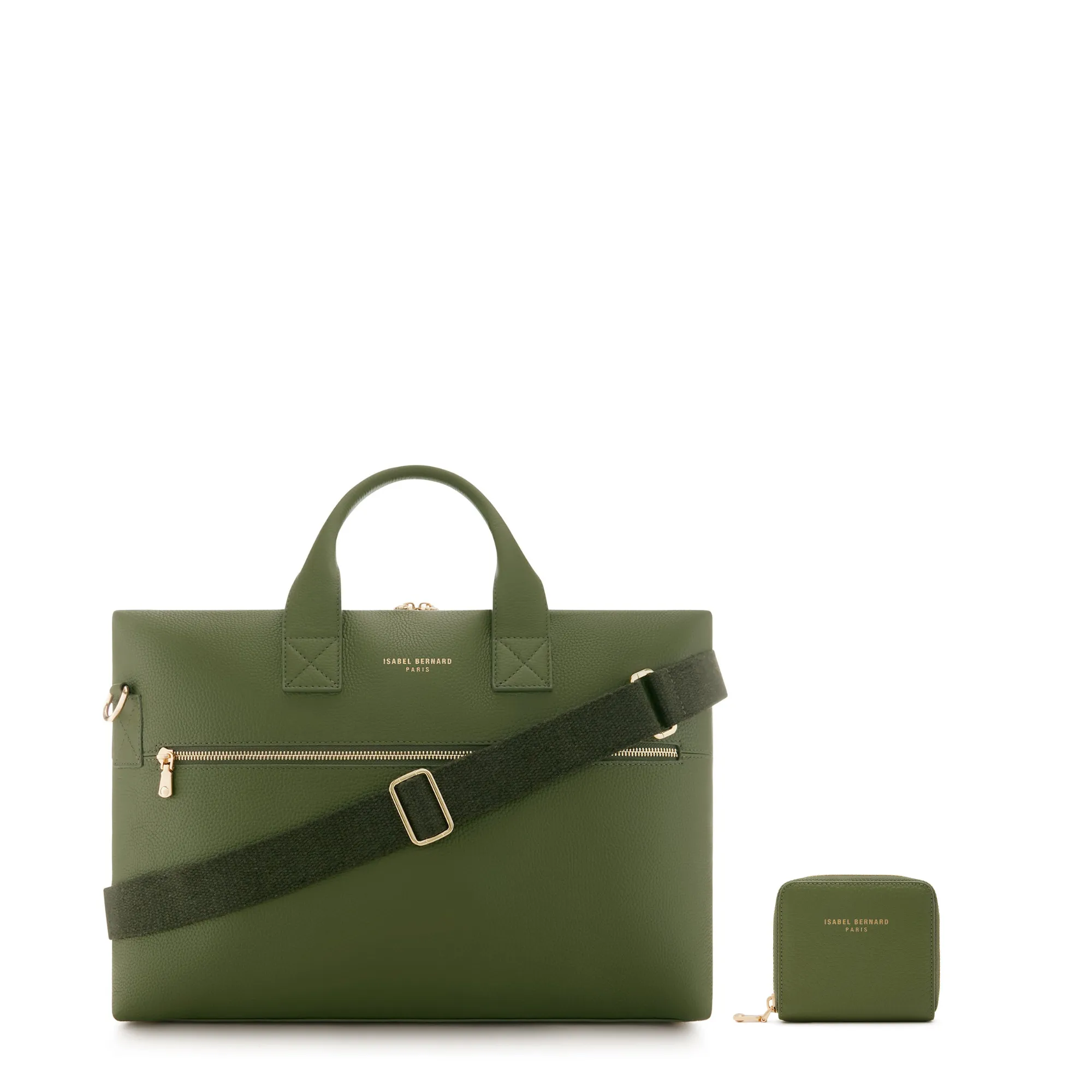 Cadeau d'Isabel green calfskin leather handbag and zipper wallet gift set