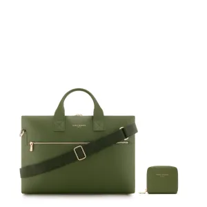 Cadeau d'Isabel green calfskin leather handbag and zipper wallet gift set