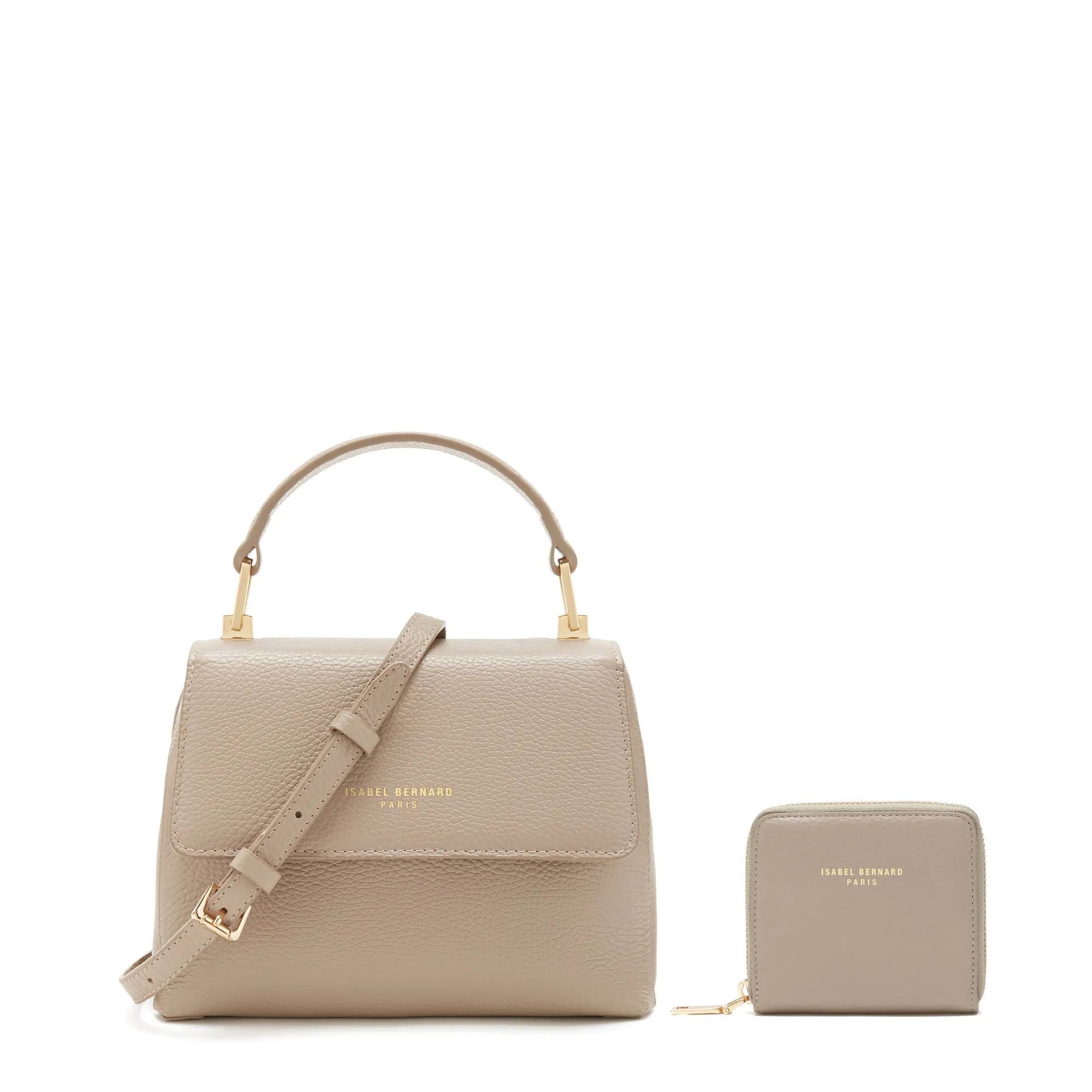 Cadeau d'Isabel taupe calfskin leather handbag and zipper wallet gift set