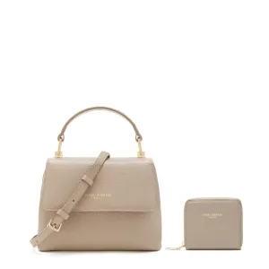 Cadeau d'Isabel taupe calfskin leather handbag and zipper wallet gift set