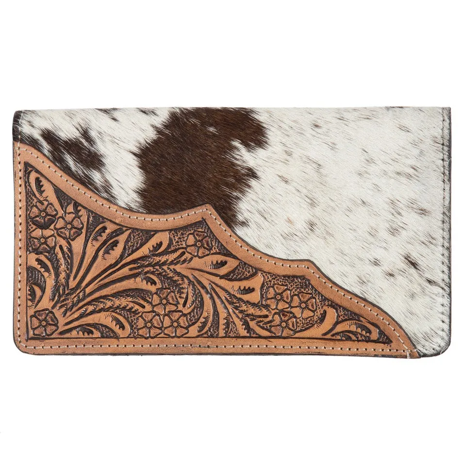 Calama Brown and White Hide Tooled Slim Wallet