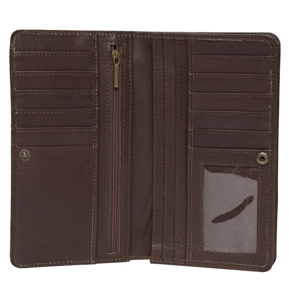 Calama Brown and White Hide Tooled Slim Wallet