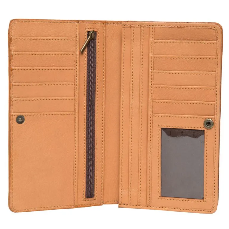 Calama Tan and White Hide Tooled Slim Wallet