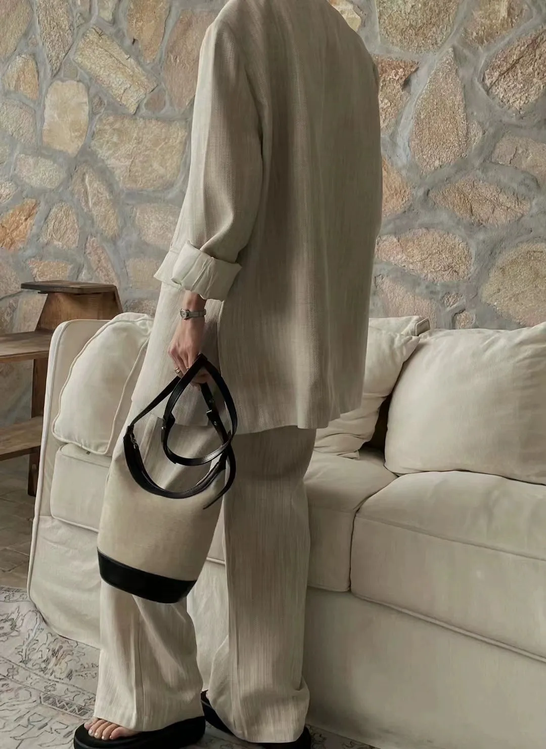 Canvas and Leather Shoulder Bag