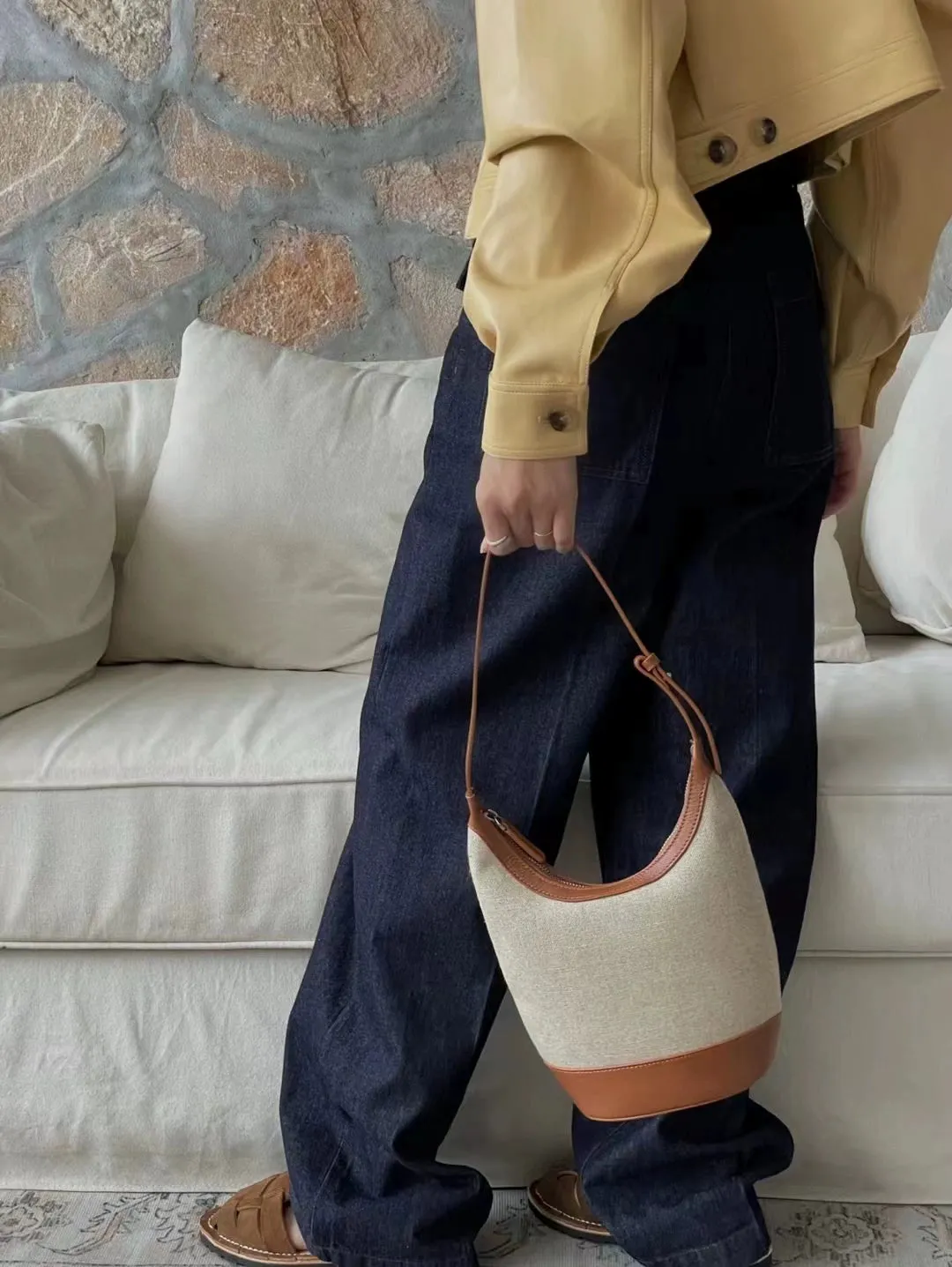 Canvas and Leather Shoulder Bag