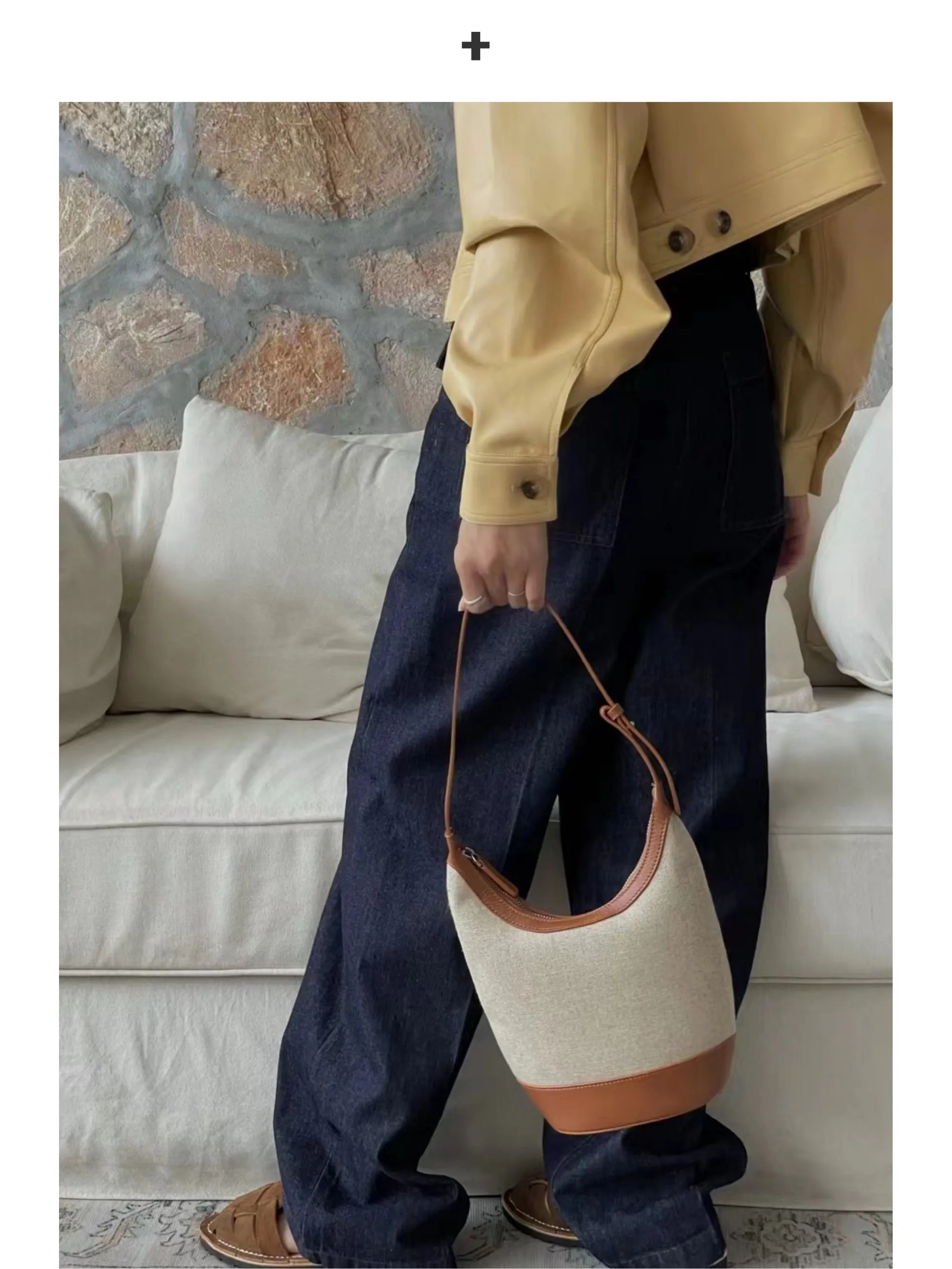 Canvas and Leather Shoulder Bag