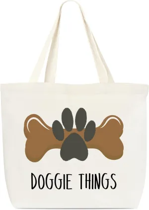 Canvas Tote Bag, Book Tote Bag, Book Lover Gift, Doggie Things Tote, Library Tote Bag, Reusable Grocery Shopping Bag, Library Shoulder Bag For Dog Lover Dog Mom Bookworm A(02)