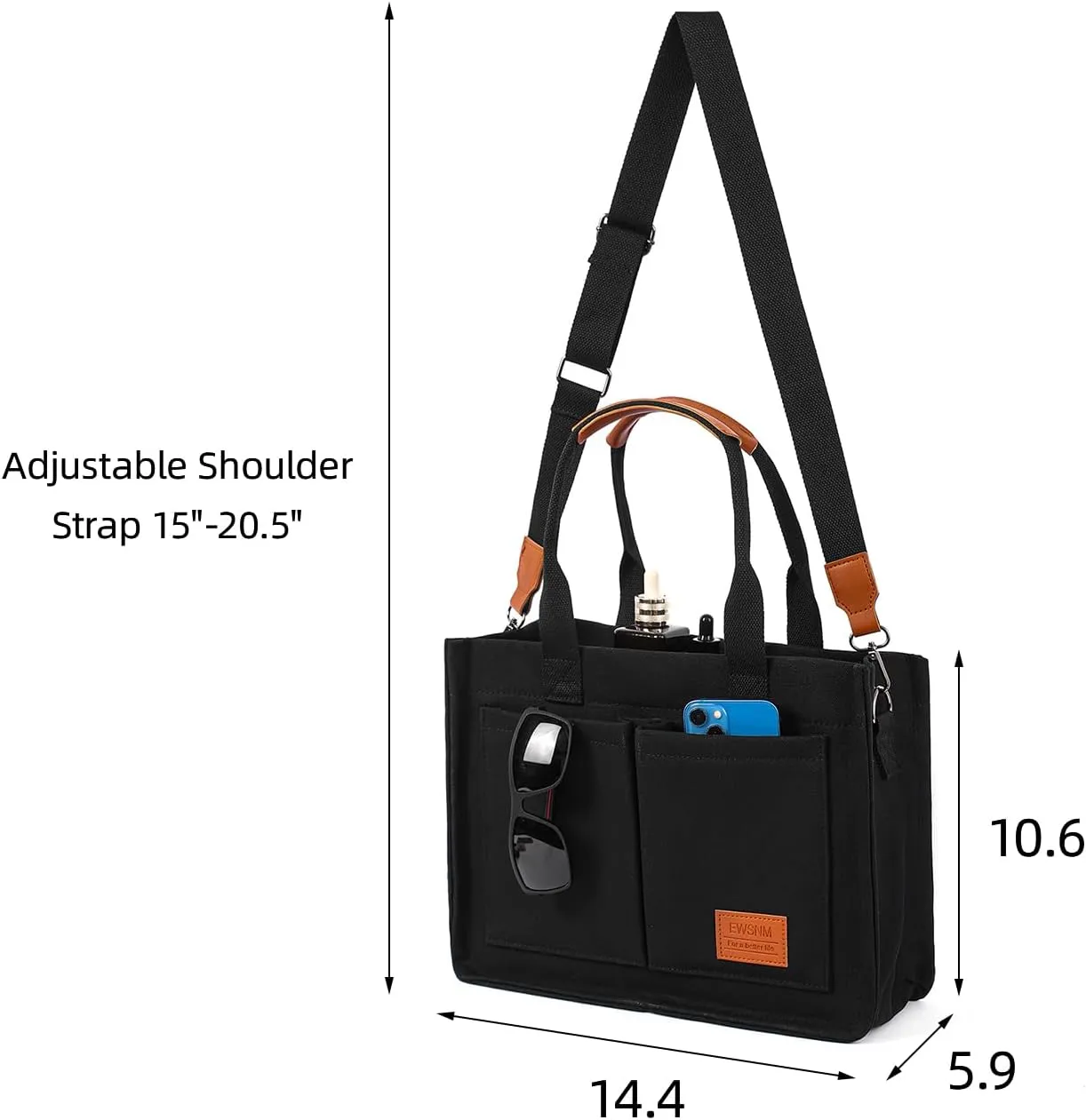Canvas Tote Bag for Women, Large Laptop Travel Tote Handbag Totes with Crossbody Shoulder Teachers Reusable Grocery Bags