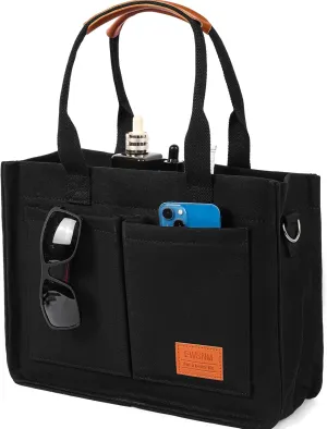 Canvas Tote Bag for Women, Large Laptop Travel Tote Handbag Totes with Crossbody Shoulder Teachers Reusable Grocery Bags