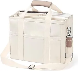 Canvas Tote Bag with Compartments Multi Pockets Everything Mommy Shoulder Crossbody Lunch Bag for Women
