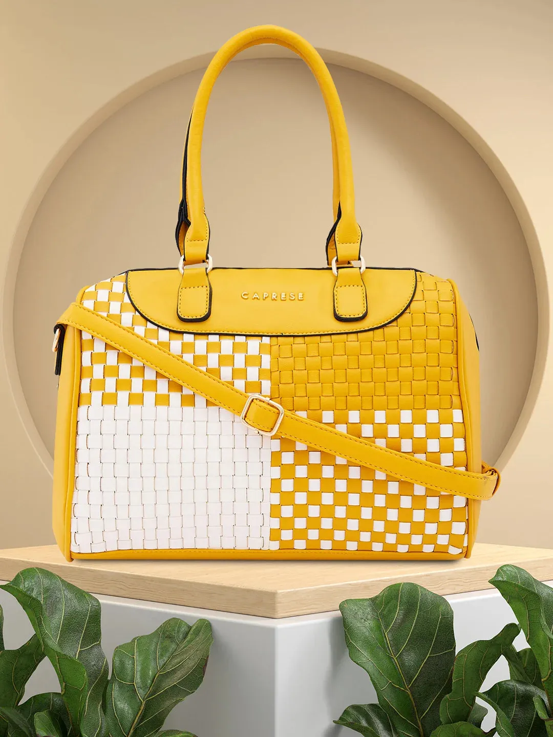 Caprese Aria Medium Mustard Satchel Bag