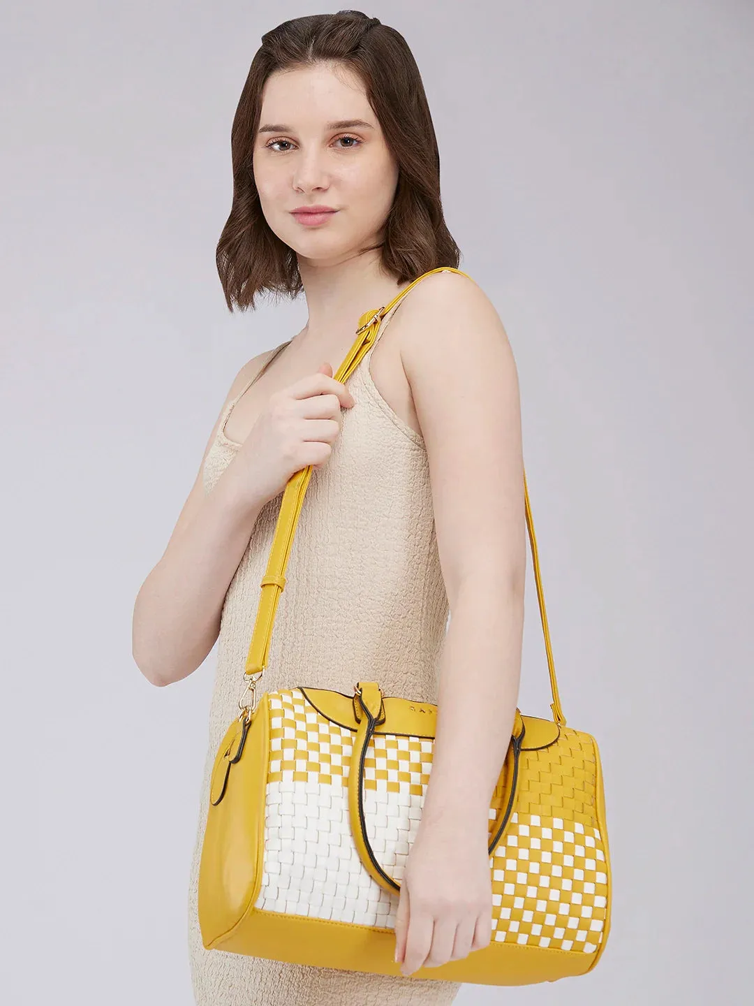 Caprese Aria Medium Mustard Satchel Bag