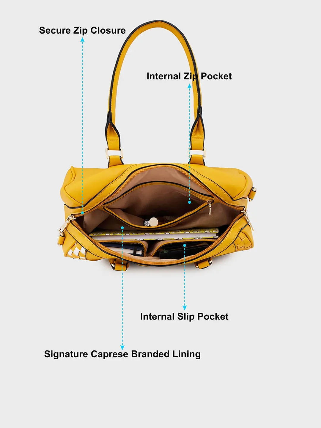 Caprese Aria Medium Mustard Satchel Bag