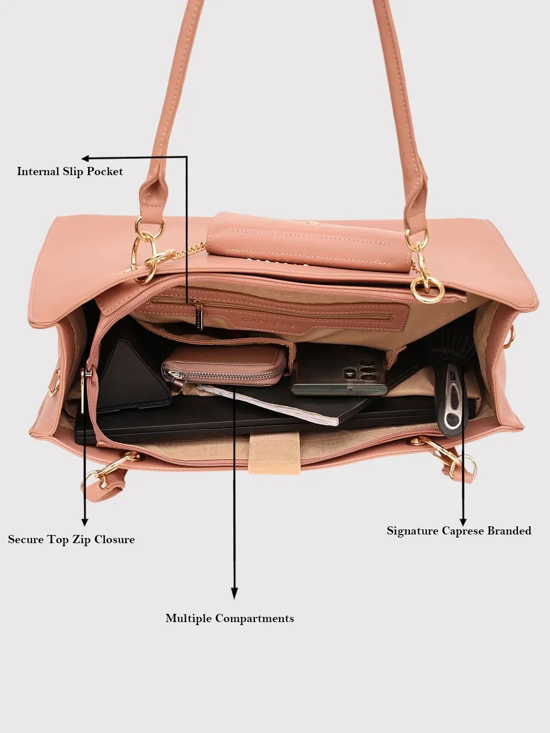 Caprese Capri Satchel Large Pink Laptop Bag