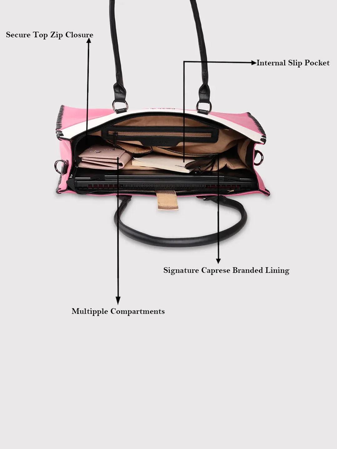 Caprese Rome Large Flamingo Laptop Satchel Bag
