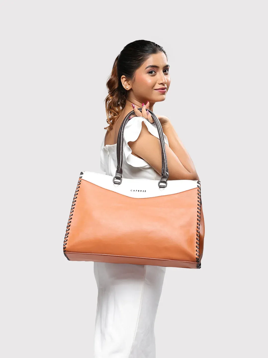 Caprese Rome Large Tan Laptop Satchel Bag