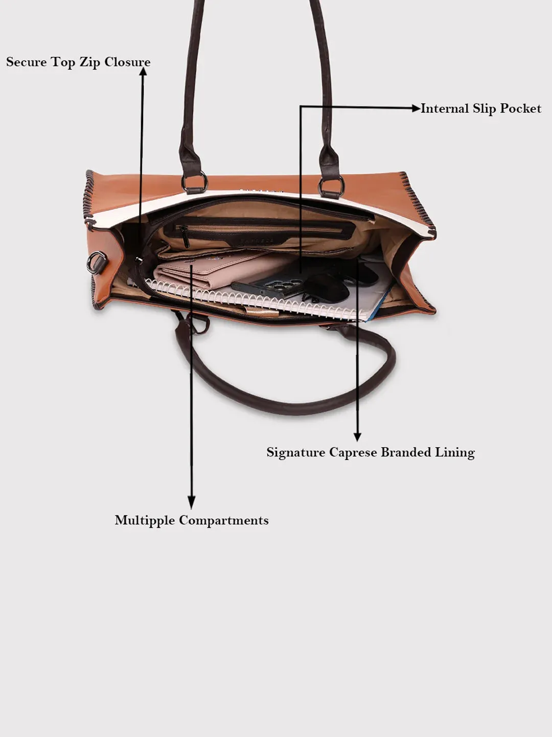 Caprese Rome Large Tan Laptop Satchel Bag