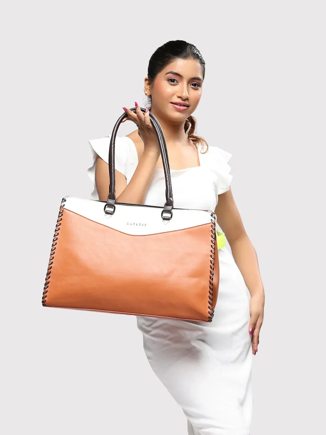 Caprese Rome Large Tan Laptop Satchel Bag