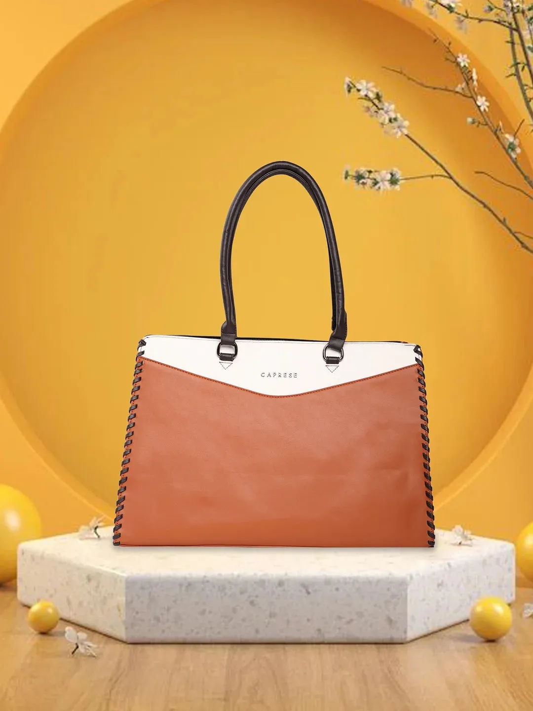 Caprese Rome Large Tan Laptop Satchel Bag