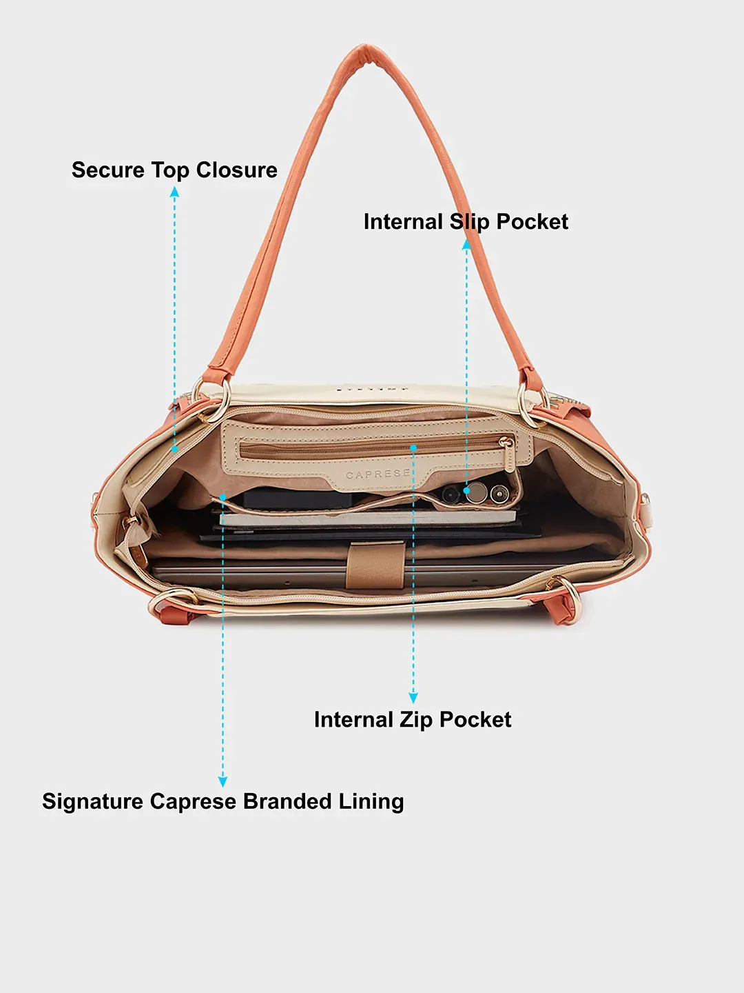 Caprese Shelby Large Beige Laptop Tote Bag