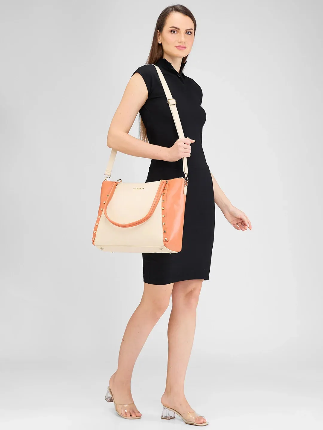 Caprese Shelby Large Beige Laptop Tote Bag