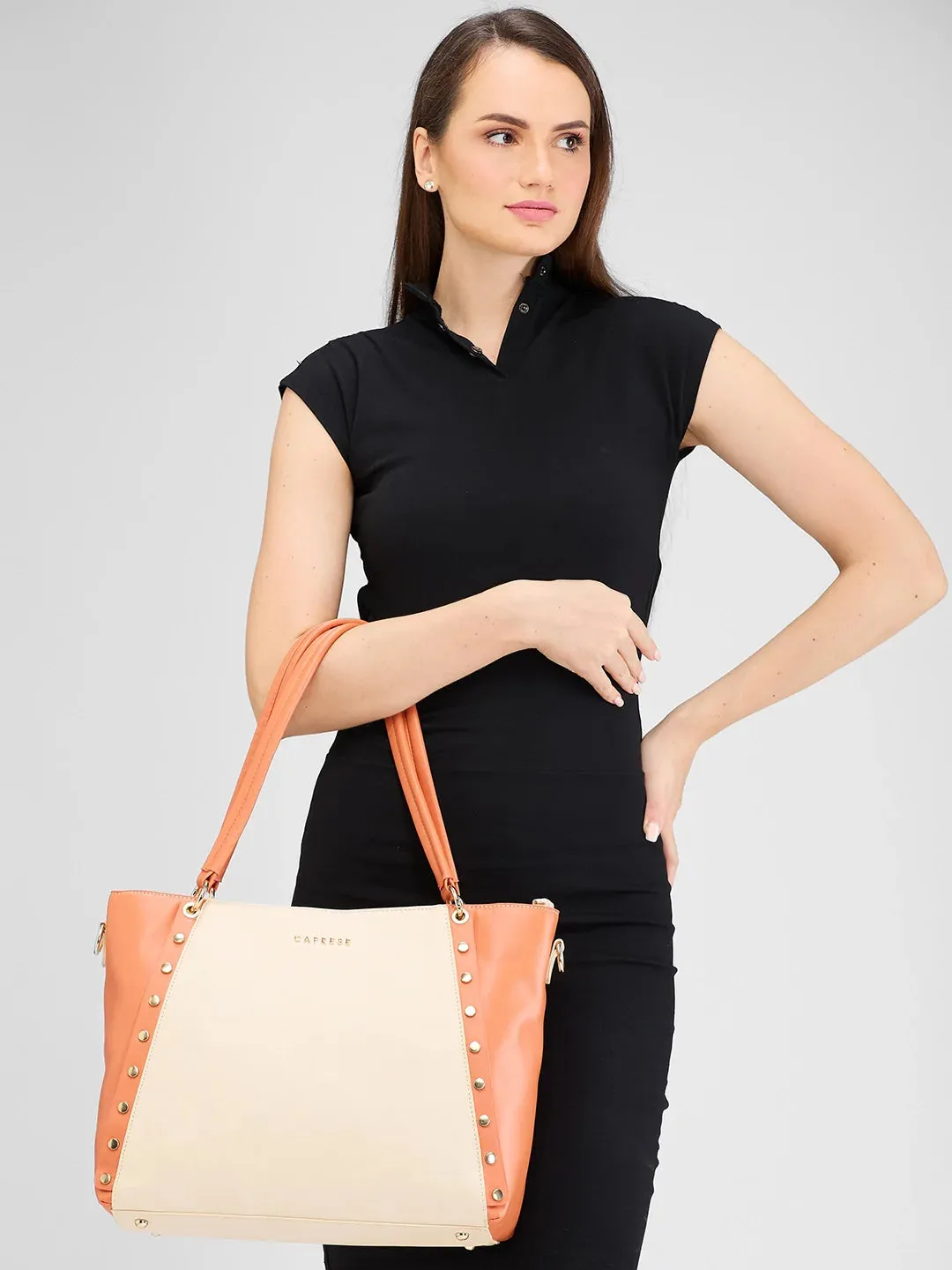 Caprese Shelby Large Beige Laptop Tote Bag