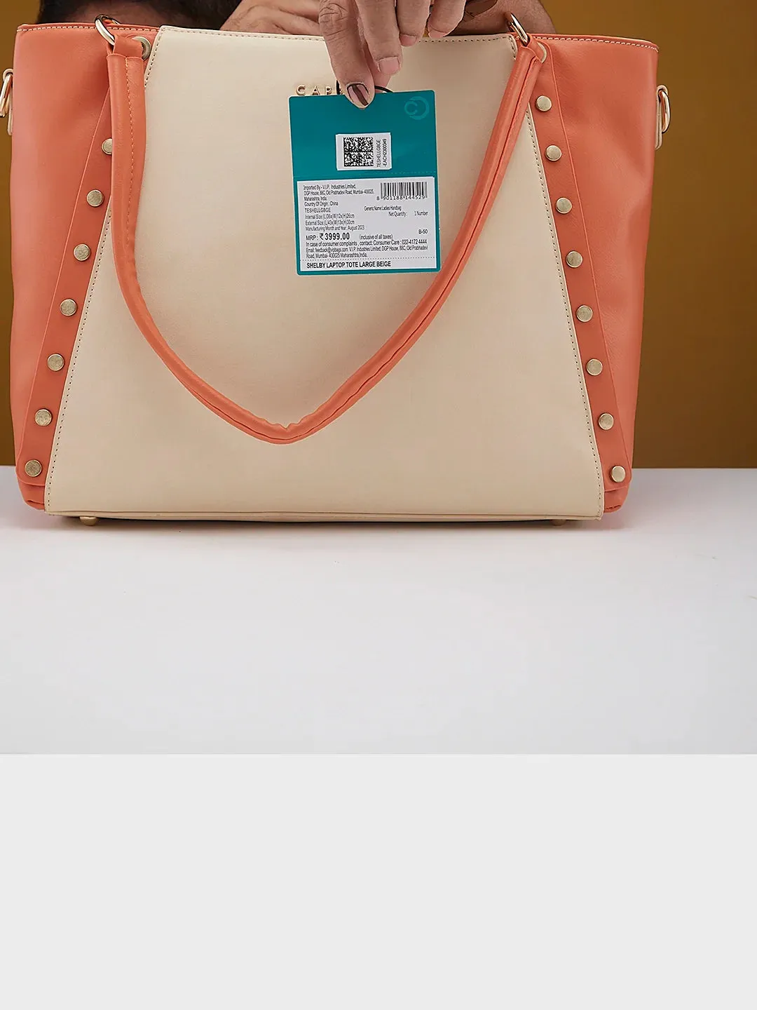 Caprese Shelby Large Beige Laptop Tote Bag