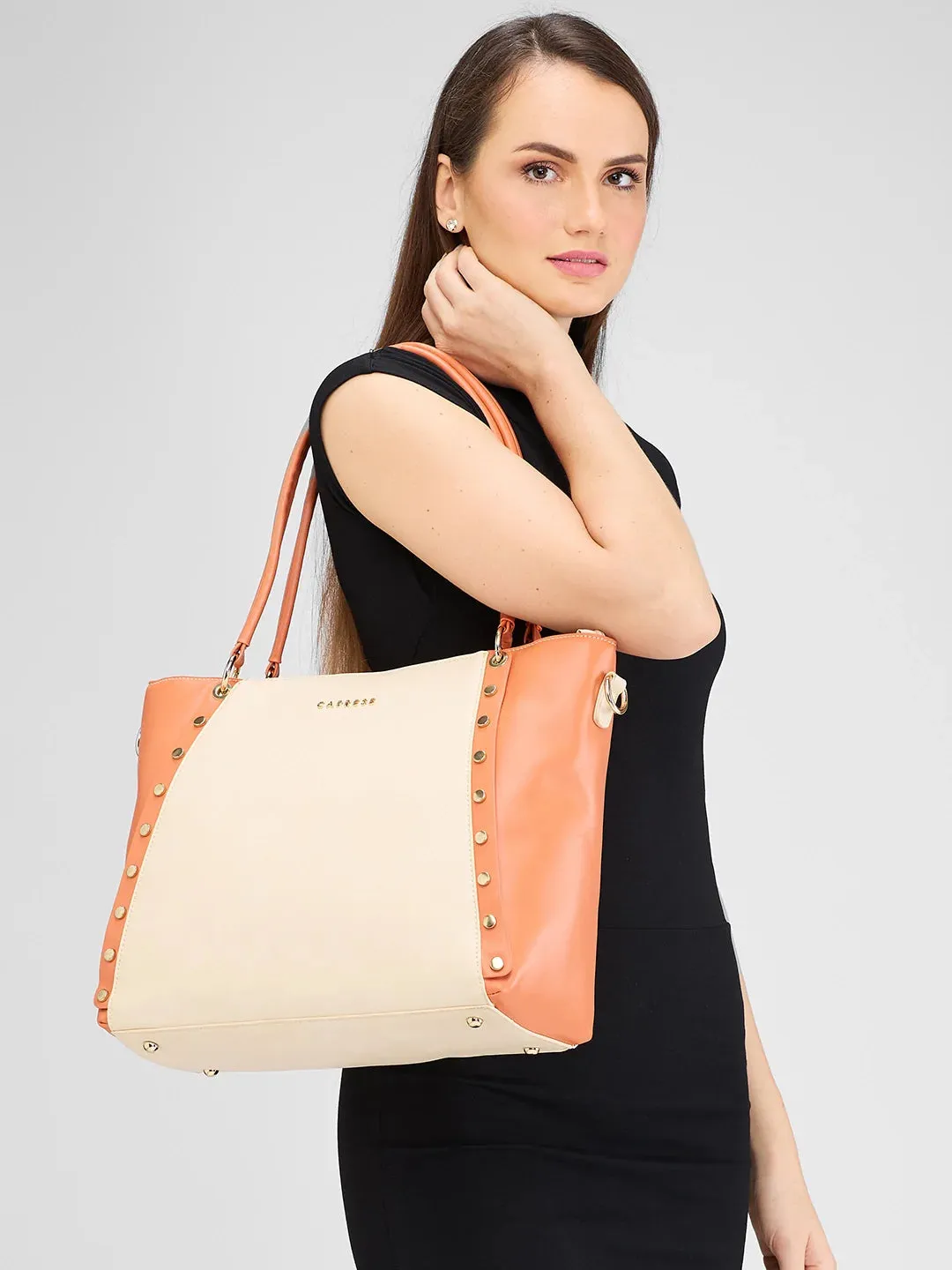 Caprese Shelby Large Beige Laptop Tote Bag