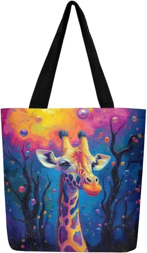 Castle Fairy Purple Elephant Canvas Tote Bag for Adults,Ethnic Tribal Animals Reusable Shopping Bags Portable Storage Handbag
