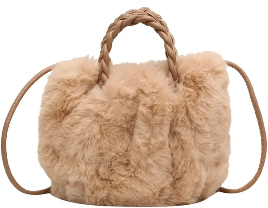 Casual Fuzzy Tote Handbag Soft Faux Handbag Versatile Girl Stylish Purse Women Fluffy Crossbody Bag