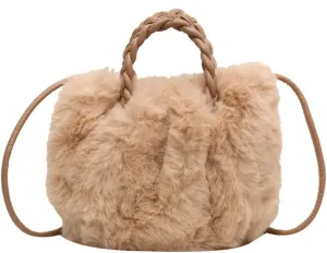 Casual Fuzzy Tote Handbag Soft Faux Handbag Versatile Girl Stylish Purse Women Fluffy Crossbody Bag