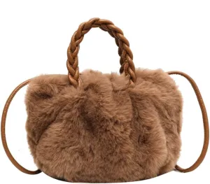 Casual Fuzzy Tote Handbag Soft Faux Handbag Versatile Girl Stylish Purse Women Fluffy Crossbody Bag