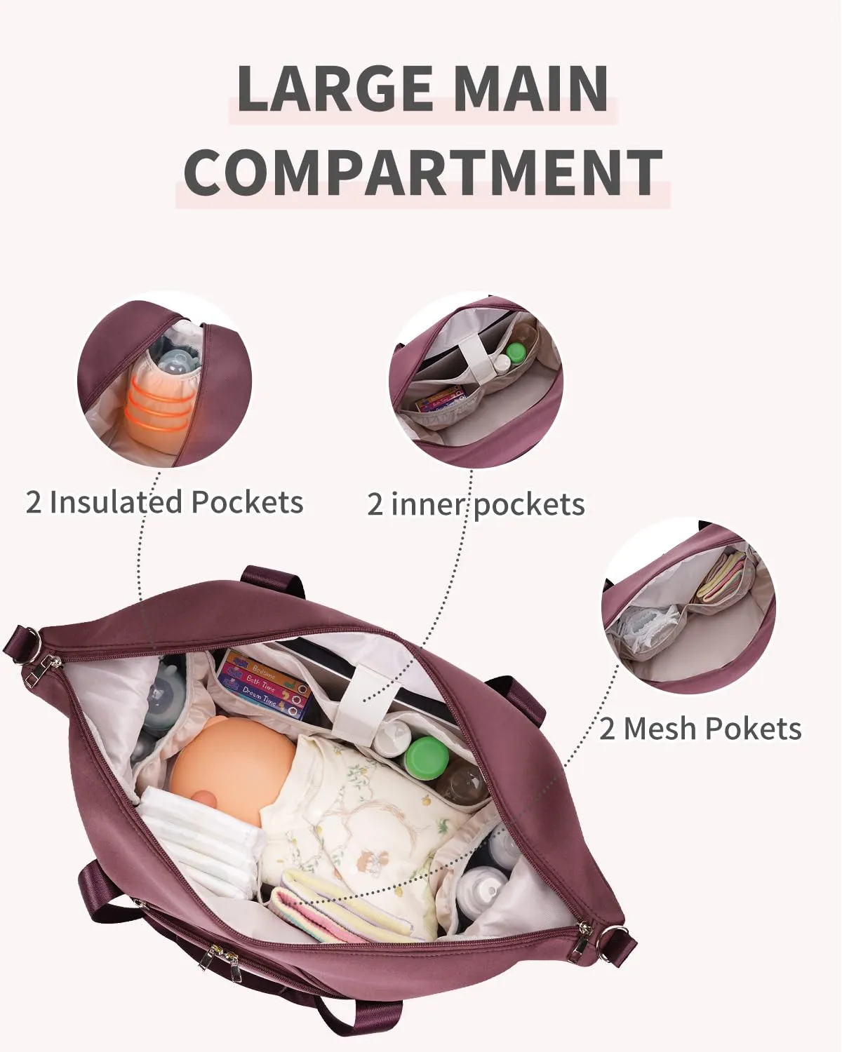 CEI-CEI Diaper Bag Tote Neoprene Mothers Day Gifts Waterproof Large Travel Baby Bags for Mom and Dad with Pacifier Case and Changing Pad Maternity Hospital Totes with Stroller Strap (Pink)