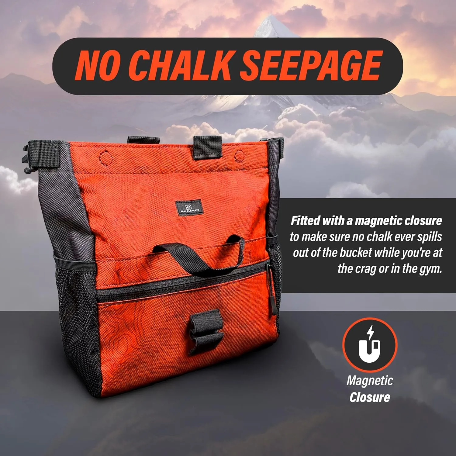 Chalk Bucket - Chalk Bag for Climbing & Bouldering - Large Size Chalk Bag Pot with Magnetic Closure, 2 Zippered Pockets, 2 Side Pockets & 4 Brush Holders