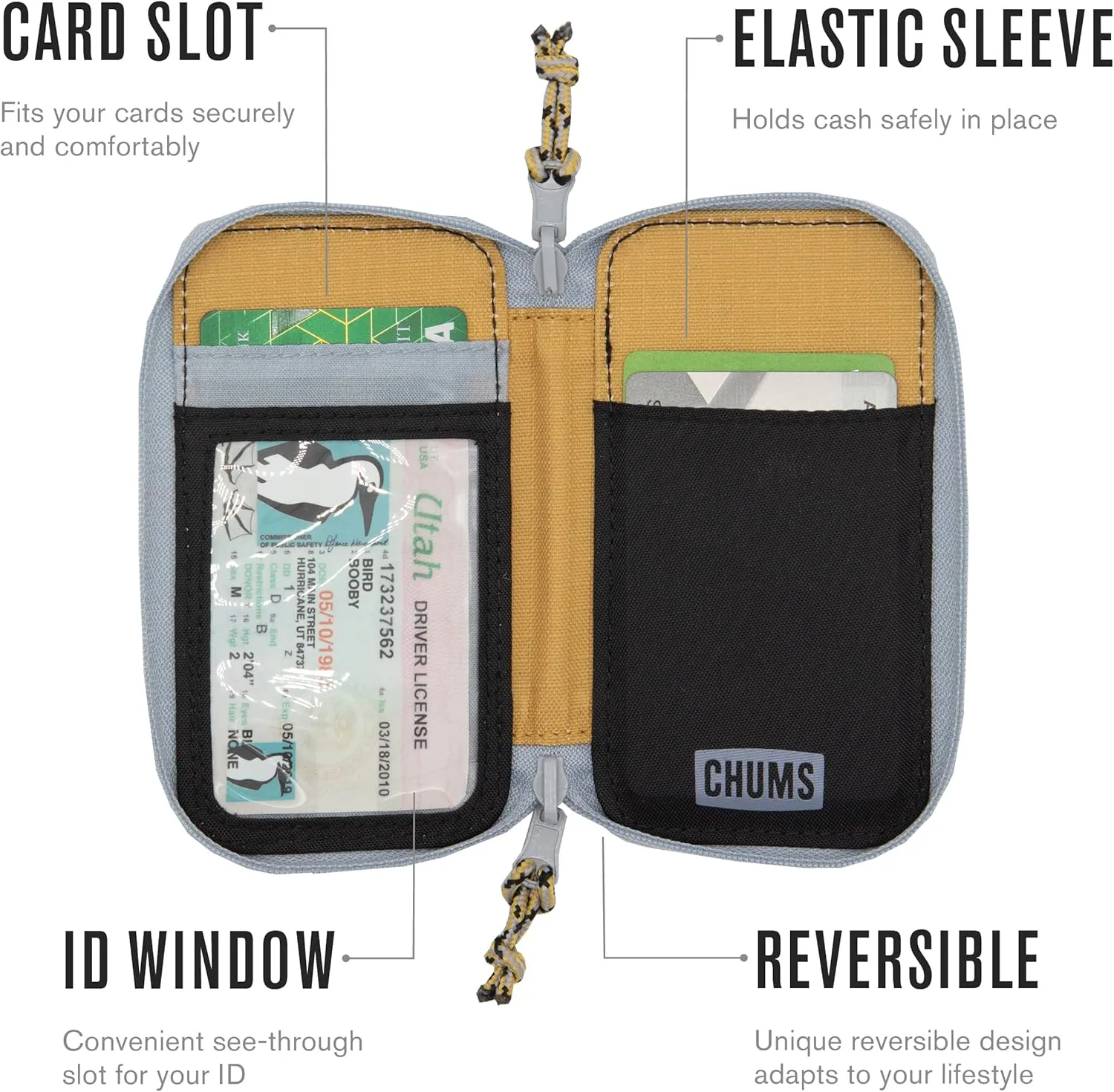 Chums Reversi Polyester Wallet – Reversible Zippered Pouch for Men and Women (Teal)