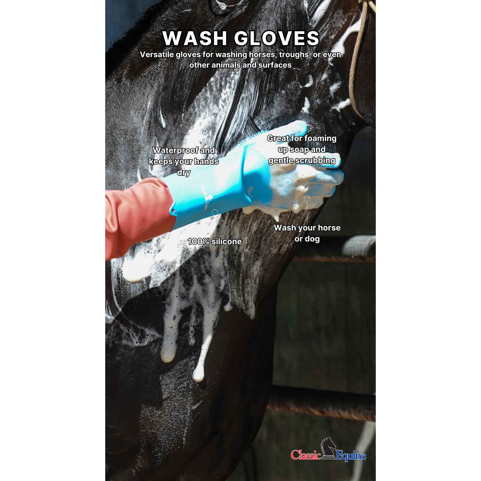 Classic Equine Blue Wash Gloves- Pair