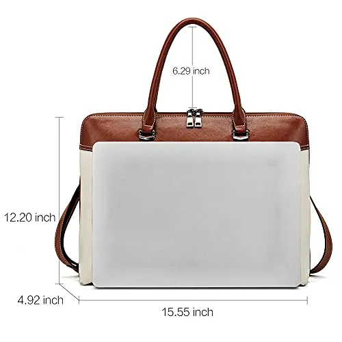 CLUCI Briefcase for Women Oil Wax Leather 15.6 Inch Laptop Business Vintage Slim Ladies Shoulder Bag Beige with Brown