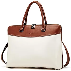 CLUCI Briefcase for Women Oil Wax Leather 15.6 Inch Laptop Business Vintage Slim Ladies Shoulder Bag Beige with Brown