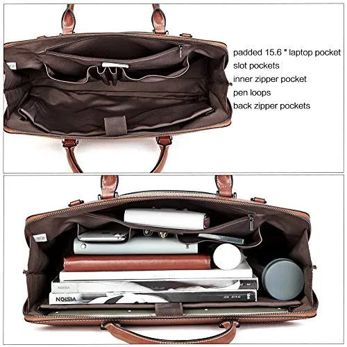 CLUCI Briefcase for Women Oil Wax Leather 15.6 Inch Laptop Business Vintage Slim Ladies Shoulder Bag Beige with Brown