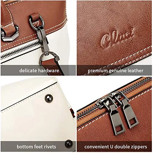 CLUCI Briefcase for Women Oil Wax Leather 15.6 Inch Laptop Business Vintage Slim Ladies Shoulder Bag Beige with Brown