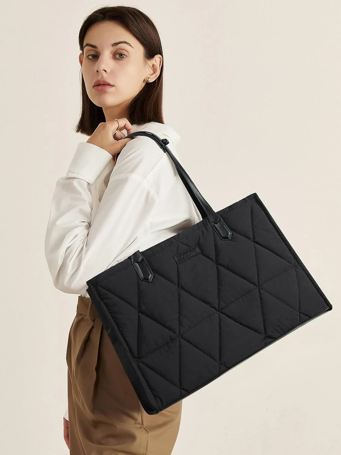 CLUCI Quilted Puffer Tote Bag for Women 15.6 inch Laptop Shoulder Women Briefcase Work Bag for Travel